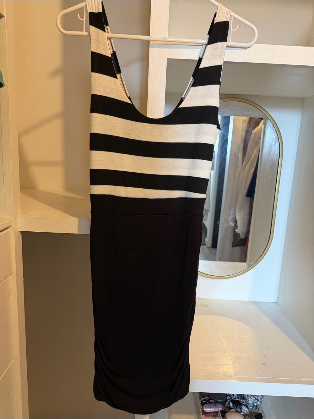 Sleeveless Black and White Striped Mini Dress